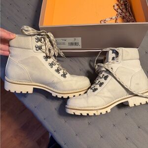 Light Beige Lace-Up Lug Sole Boots